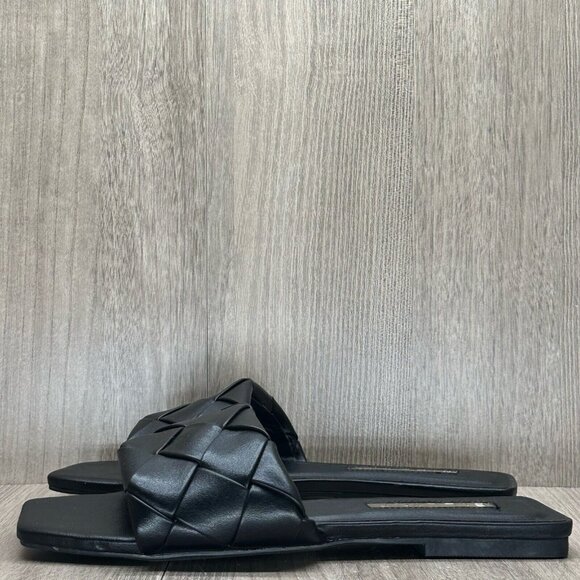 Billini Sandals Womens Size 7 Felix Woven Slip On Flat Slides Synthetic Black - Picture 3 of 11